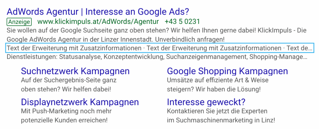 Beispielbild Erweiterungen mit Zusatzinformationen