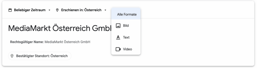 auswahl anzeigenformate