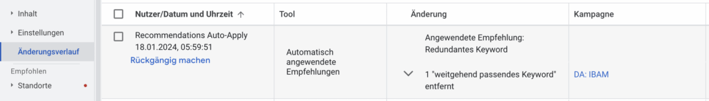 automatisch angewandte empfehlungen rueckgaengig machen