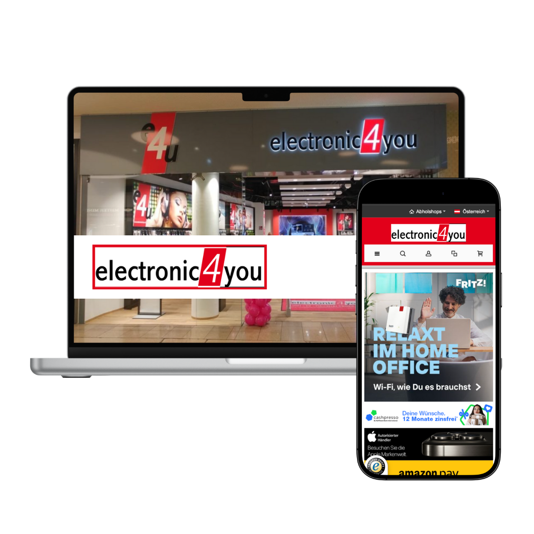 Electronic4You Mockup mit Kundenlogo und Shop