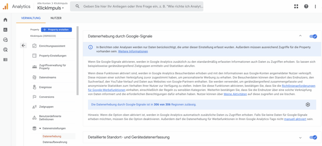GA4 Google-Signale aktivieren