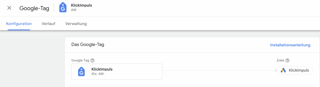Google Tag in Google Ads Konto
