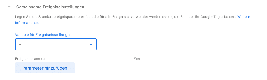 Google Tag Variable für Ereigniseinstellungen