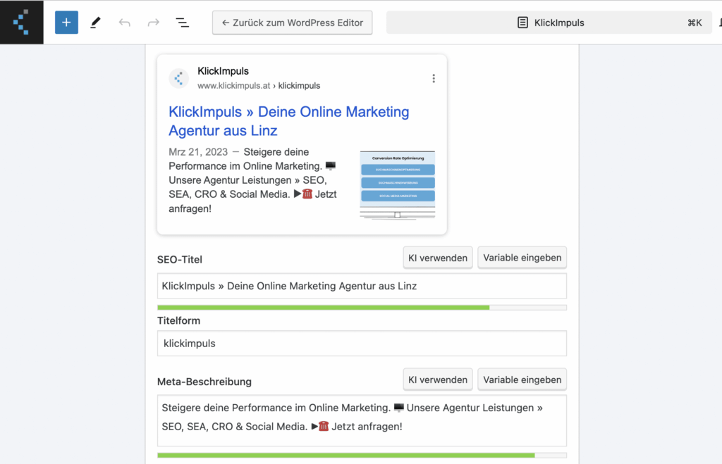 Bearbeitung vom Search Snippet mit Yoast SEO