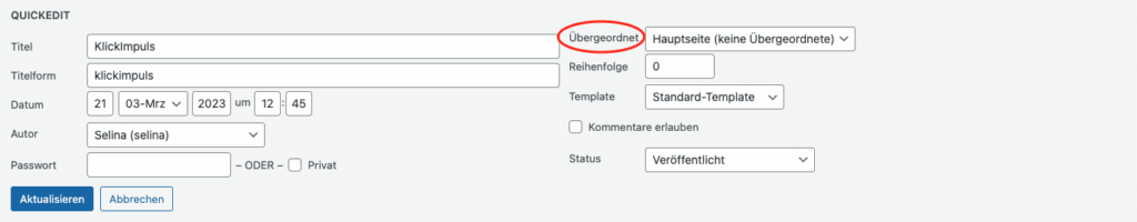 Änderung der Verzeichnistiefe in der Seitenübersicht
