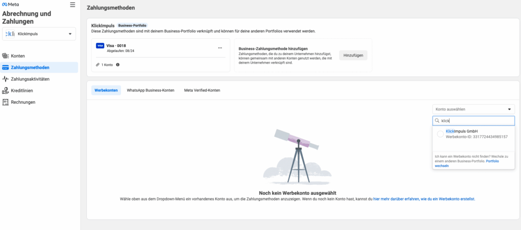 werbekonto auswählen